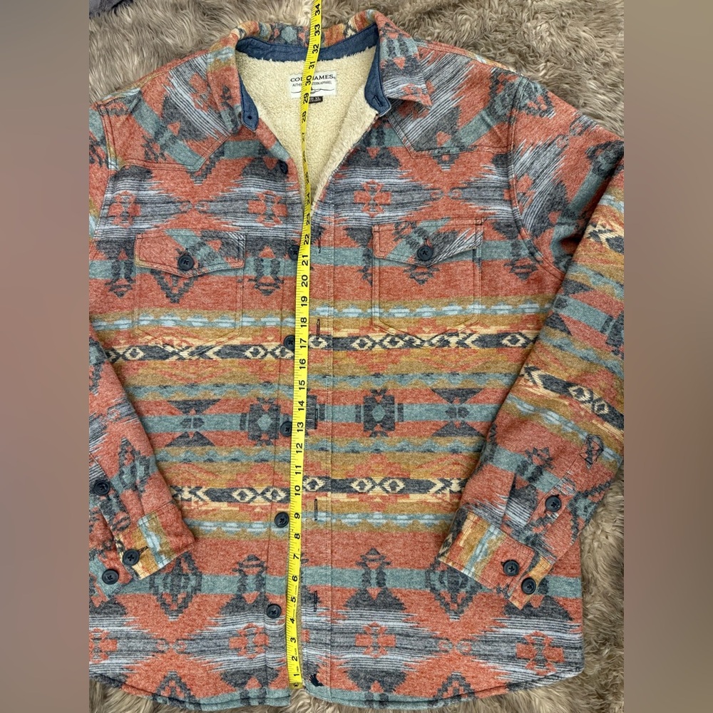 CODY JAMES MEN'S EMMONS SHERPA LINED SOUTHWESTERN STRIPED FLANNEL SHIRT JACKET - Picture 8 of 10